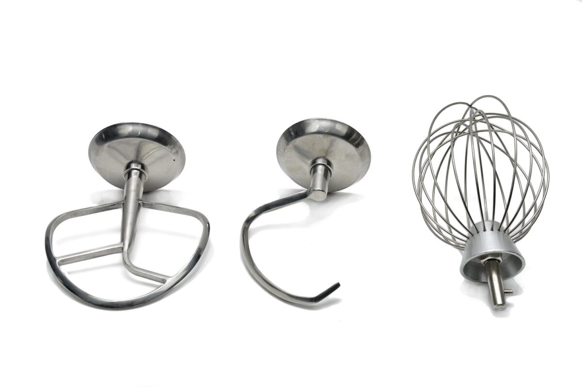 dough hook, flat beater and wire whip
